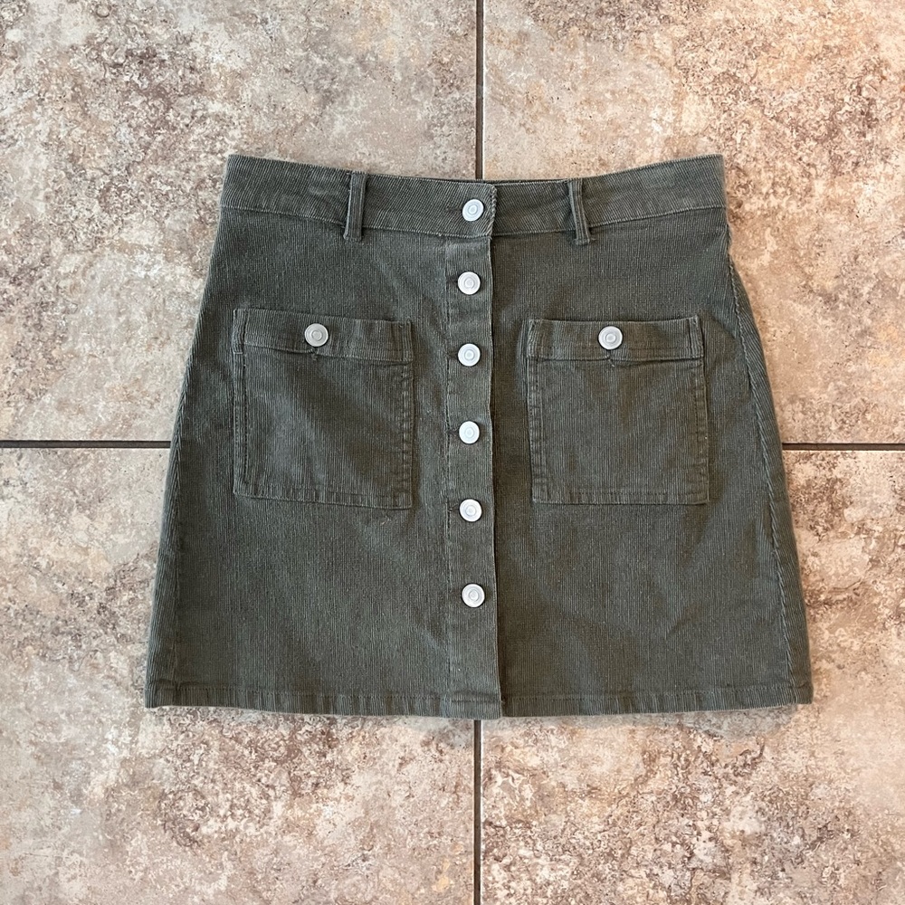 Sage Green Corduroy Button-up Skirt